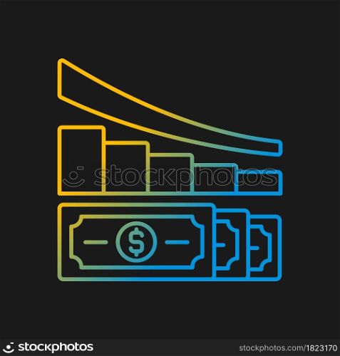 Expense reduction gradient vector icon for dark theme. Market crisis. Decrease in cost. Financial literacy. Thin line color symbol. Modern style pictogram. Vector isolated outline drawing. Expense reduction gradient vector icon for dark theme