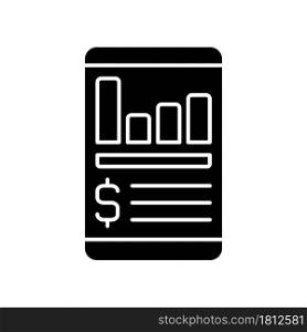 Expense tracker app black glyph icon. Online service for controlling budget. Financial literacy. Understanding finance and economy. Silhouette symbol on white space. Vector isolated illustration. Expense tracker app black glyph icon