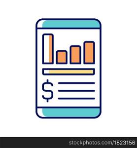 Expense tracker app RGB color icon. Online service for controlling budget. Financial literacy. Understanding finance and economy. Isolated vector illustration. Simple filled line drawing. Expense tracker app RGB color icon