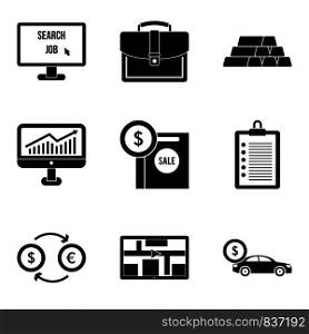 Expensive purchase icons set. Simple set of 9 expensive purchase vector icons for web isolated on white background. Expensive purchase icons set, simple style