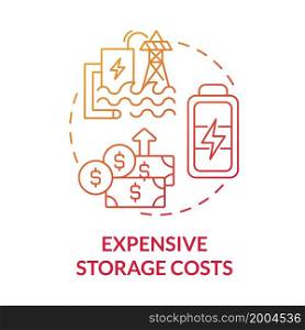 Expensive storage costs red gradient concept icon. Renewable energy disadvantage abstract idea thin line illustration. Heat production. Battery pricing. Vector isolated outline color drawing. Expensive storage costs red gradient concept icon