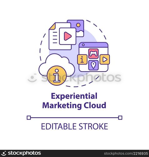 Experiential marketing cloud concept icon. E-commerce business promotion abstract idea thin line illustration. Isolated outline drawing. Editable stroke. Arial, Myriad Pro-Bold fonts used. Experiential marketing cloud concept icon