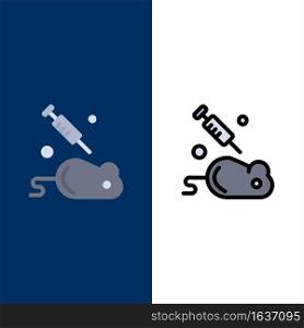 Experiment, Laboratory, Mouse, Science  Icons. Flat and Line Filled Icon Set Vector Blue Background