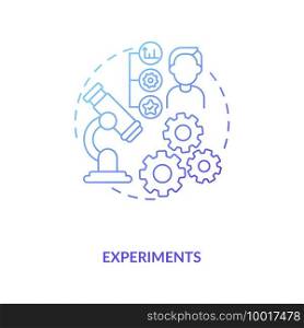 Experiments concept icon. Research conditions with scientific approaches idea thin line illustration. Methods of experiments. Scientists and science. Vector isolated outline RGB color drawing. Experiments concept icon
