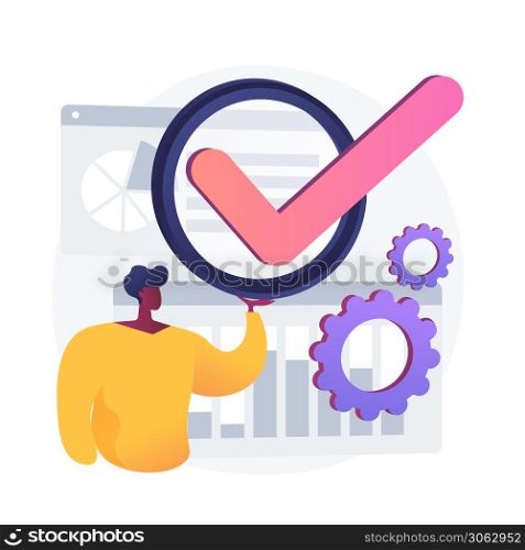 Expert approved. Cartoon character holding checkmark symbol on hand. Finished task, done sign. Satisfactory, official sanction, acceptance. Vector isolated concept metaphor illustration. Expert approved vector concept metaphor