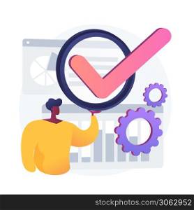 Expert approved. Cartoon character holding checkmark symbol on hand. Finished task, done sign. Satisfactory, official sanction, acceptance. Vector isolated concept metaphor illustration. Expert approved vector concept metaphor