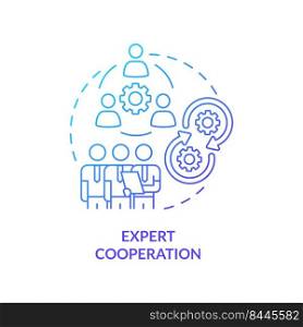 Expert cooperation blue gradient concept icon. Specialists integration. Pandemic preparedness abstract idea thin line illustration. Isolated outline drawing. Myriad Pro-Bold fonts used. Expert cooperation blue gradient concept icon