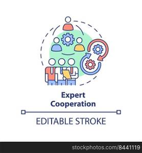 Expert cooperation concept icon. Specialists integration. Pandemic preparedness abstract idea thin line illustration. Isolated outline drawing. Editable stroke. Arial, Myriad Pro-Bold fonts used. Expert cooperation concept icon