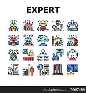 Expert Human Skills Collection Icons Set Vector. Universal And Business Expert, Lawyer And Economic, Technical And Social, Art And Medical Concept Linear Pictograms. Contour Color Illustrations. Expert Human Skills Collection Icons Set Vector