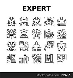 Expert Human Skills Collection Icons Set Vector. Universal And Business Expert, Lawyer And Economic, Technical And Social, Art And Medical Black Contour Illustrations. Expert Human Skills Collection Icons Set Vector