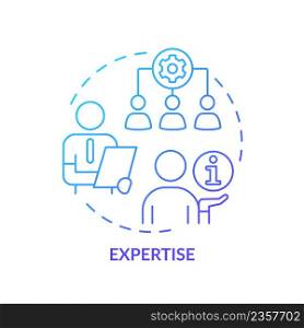 Expertise blue gradient concept icon. Analysing business current processes. PR code of ethics abstract idea thin line illustration. Isolated outline drawing. Myriad Pro-Bold font used. Expertise blue gradient concept icon