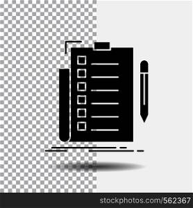 expertise, checklist, check, list, document Glyph Icon on Transparent Background. Black Icon. Vector EPS10 Abstract Template background