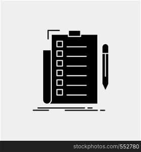 expertise, checklist, check, list, document Glyph Icon. Vector isolated illustration. Vector EPS10 Abstract Template background