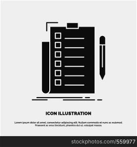 expertise, checklist, check, list, document Icon. glyph vector gray symbol for UI and UX, website or mobile application. Vector EPS10 Abstract Template background