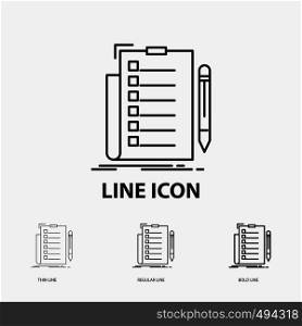 expertise, checklist, check, list, document Icon in Thin, Regular and Bold Line Style. Vector illustration. Vector EPS10 Abstract Template background