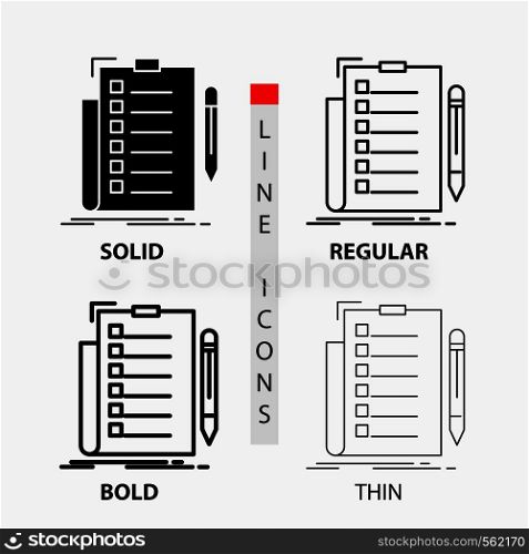 expertise, checklist, check, list, document Icon in Thin, Regular, Bold Line and Glyph Style. Vector illustration. Vector EPS10 Abstract Template background