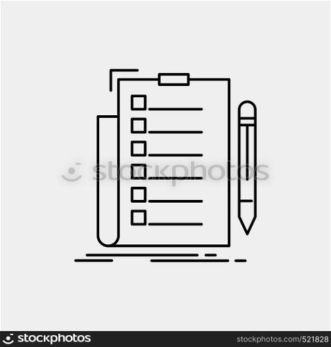 expertise, checklist, check, list, document Line Icon. Vector isolated illustration. Vector EPS10 Abstract Template background