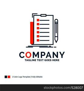 expertise, checklist, check, list, document Logo Design. Blue and Orange Brand Name Design. Place for Tagline. Business Logo template.