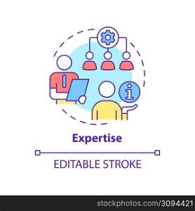 Expertise concept icon. Analysing business processes. PR code of ethics abstract idea thin line illustration. Isolated outline drawing. Editable stroke. Arial, Myriad Pro-Bold fonts used. Expertise concept icon