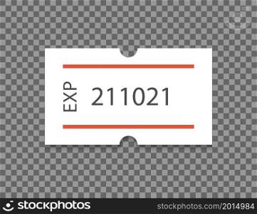 Expired date self-adhesive paper tag with two red stripes. Best before. Price label. White sticker to indicate the expiration date. Vector illustration isolated on transparent background.. Expired date self-adhesive paper tag with two red stripes. Best before. Price label. White sticker to indicate the expiration date. Vector illustration isolated on transparent background