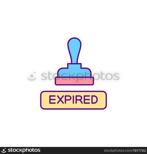 Expired notification stamp RGB color icon. Denied visa. Rejection on entry pass. Permission document refused. Official removal mark. Isolated vector illustration. Simple filled line drawing. Expired notification stamp RGB color icon