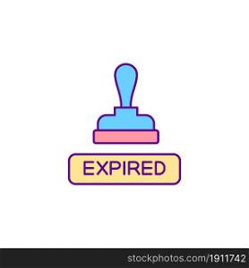 Expired notification stamp RGB color icon. Denied visa. Rejection on entry pass. Permission document refused. Official removal mark. Isolated vector illustration. Simple filled line drawing. Expired notification stamp RGB color icon