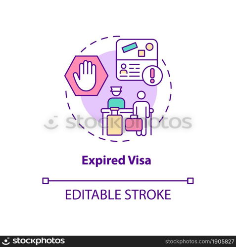 Expired visa concept icon. Denied entry to abroad country. Documentation for migrants. Deportation abstract idea thin line illustration. Vector isolated outline color drawing. Editable stroke. Expired visa concept icon