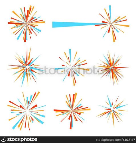 Exploding brightly colored icon in orange and blue
