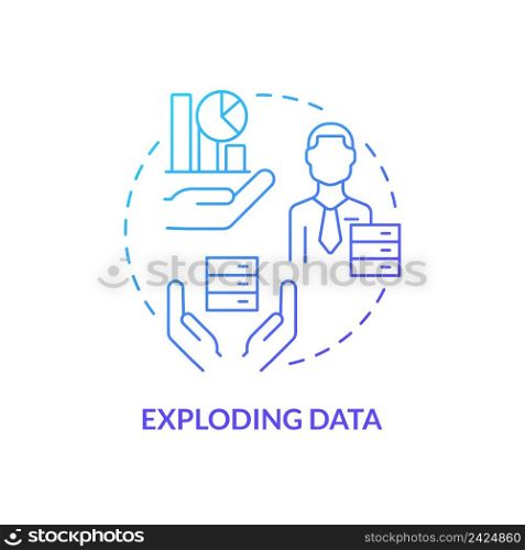 Exploding data blue gradient concept icon. Basic startup problem abstract idea thin line illustration. Information management. Structured knowledge. Isolated outline drawing. Myriad Pro-Bold font used. Exploding data blue gradient concept icon