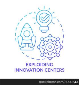 Exploding innovation centers blue gradient concept icon. Technology startups. Trends in enterprise abstract idea thin line illustration. Isolated outline drawing. Myriad Pro-Bold font used. Exploding innovation centers blue gradient concept icon
