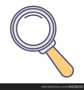 Exploration and investigation, discovery and search. Isolated icon of magnifying glass, loupe with handle for zooming. Analysis and scrutiny, examination and solution finding. Vector in flat style. Magnifying glass for zooming and searching details vector