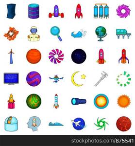 Exploration icons set. Cartoon style of 36 exploration vector icons for web isolated on white background. Exploration icons set, cartoon style