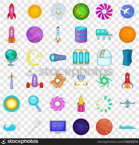 Exploration icons set. Cartoon style of 36 exploration vector icons for web for any design. Exploration icons set, cartoon style