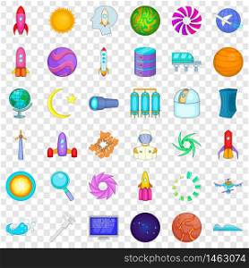 Exploration icons set. Cartoon style of 36 exploration vector icons for web for any design. Exploration icons set, cartoon style