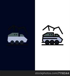 Exploration, Planet, Rover, Surface, Transport Icons. Flat and Line Filled Icon Set Vector Blue Background