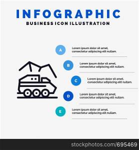 Exploration, Planet, Rover, Surface, Transport Line icon with 5 steps presentation infographics Background