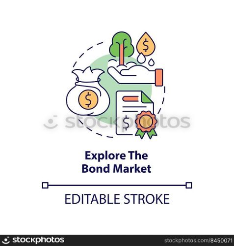 Explore bond market concept icon. Protecting money during inflation abstract idea thin line illustration. Isolated outline drawing. Editable stroke. Arial, Myriad Pro-Bold fonts used. Explore bond market concept icon