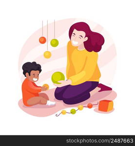 Explore colors isolated cartoon vector illustration. Child looks at bright color, baby plays with colorful toys, infant mental skill development, daycare center, early education vector cartoon.. Explore colors isolated cartoon vector illustration.