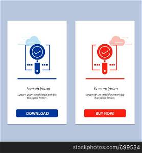 Explore, Find, Magnifier, Ok, Search Blue and Red Download and Buy Now web Widget Card Template