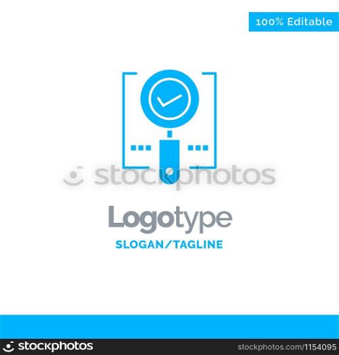 Explore, Find, Magnifier, Ok, Search Blue Solid Logo Template. Place for Tagline