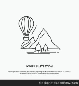 explore, travel, mountains, c&ing, balloons Icon. Line vector gray symbol for UI and UX, website or mobile application. Vector EPS10 Abstract Template background