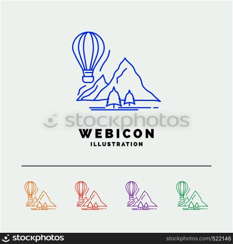 explore, travel, mountains, camping, balloons 5 Color Line Web Icon Template isolated on white. Vector illustration. Vector EPS10 Abstract Template background