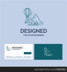 explore, travel, mountains, camping, balloons Business Logo Line Icon Symbol for your business. Turquoise Business Cards with Brand logo template. Vector EPS10 Abstract Template background