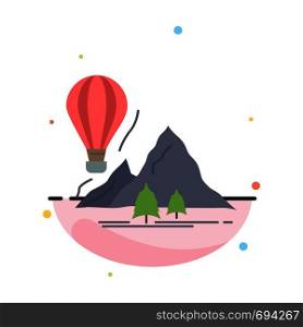 explore, travel, mountains, camping, balloons Flat Color Icon Vector