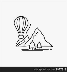 explore, travel, mountains, camping, balloons Line Icon. Vector isolated illustration
