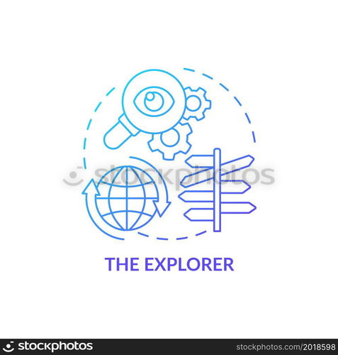 Explorer blue gradient concept icon. Types of expats abstract idea thin line illustration. Person seeking for new experience. Discover and explore. Vector isolated outline color drawing. Explorer blue gradient concept icon