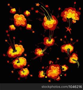 Explosion Boom Bang Cloud set. Cartoon Comic book explosions. Vector illustration