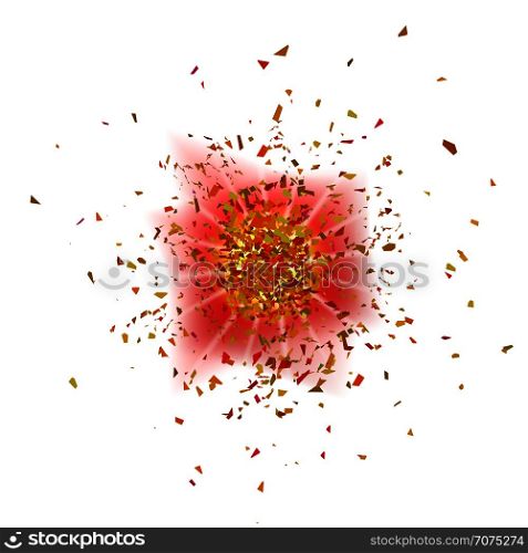 Explosion Cloud of Pieces on White Background. Sharp Particles Randomly Fly in the Air.. Explosion Cloud of Pieces. Sharp Particles Randomly Fly in the Air.