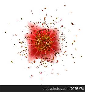 Explosion Cloud of Pieces on White Background. Sharp Particles Randomly Fly in the Air.. Explosion Cloud of Pieces. Sharp Particles Randomly Fly in the Air.