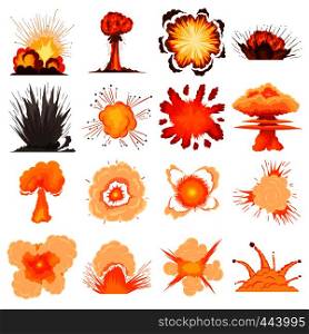 Explosion effect icons set. Cartoon illustration of 16 explosion effect vector icons for web. Explosion effect icons set, cartoon style
